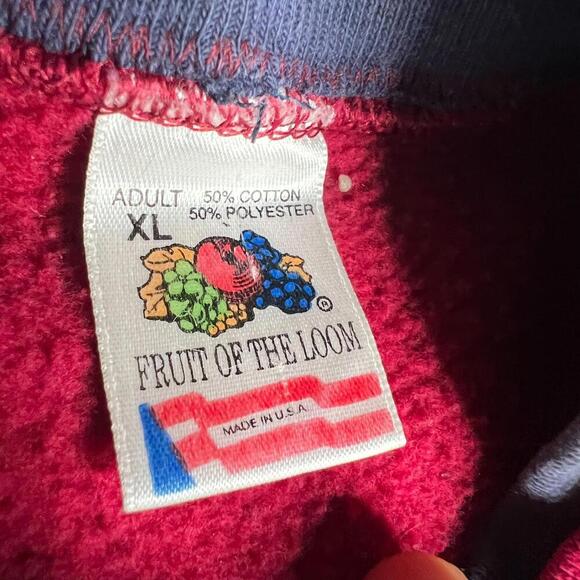 Vintage 90s Fruit of the Loom Red Sweatshirt XL USA Made Paisley Heart Patchwork - Picture 5 of 10
